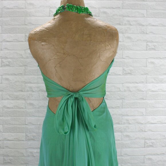 ANAISS Gown Prom Formal Dress Irridescent Stone Choker Cut Out Halter Green 8 - Picture 5 of 15